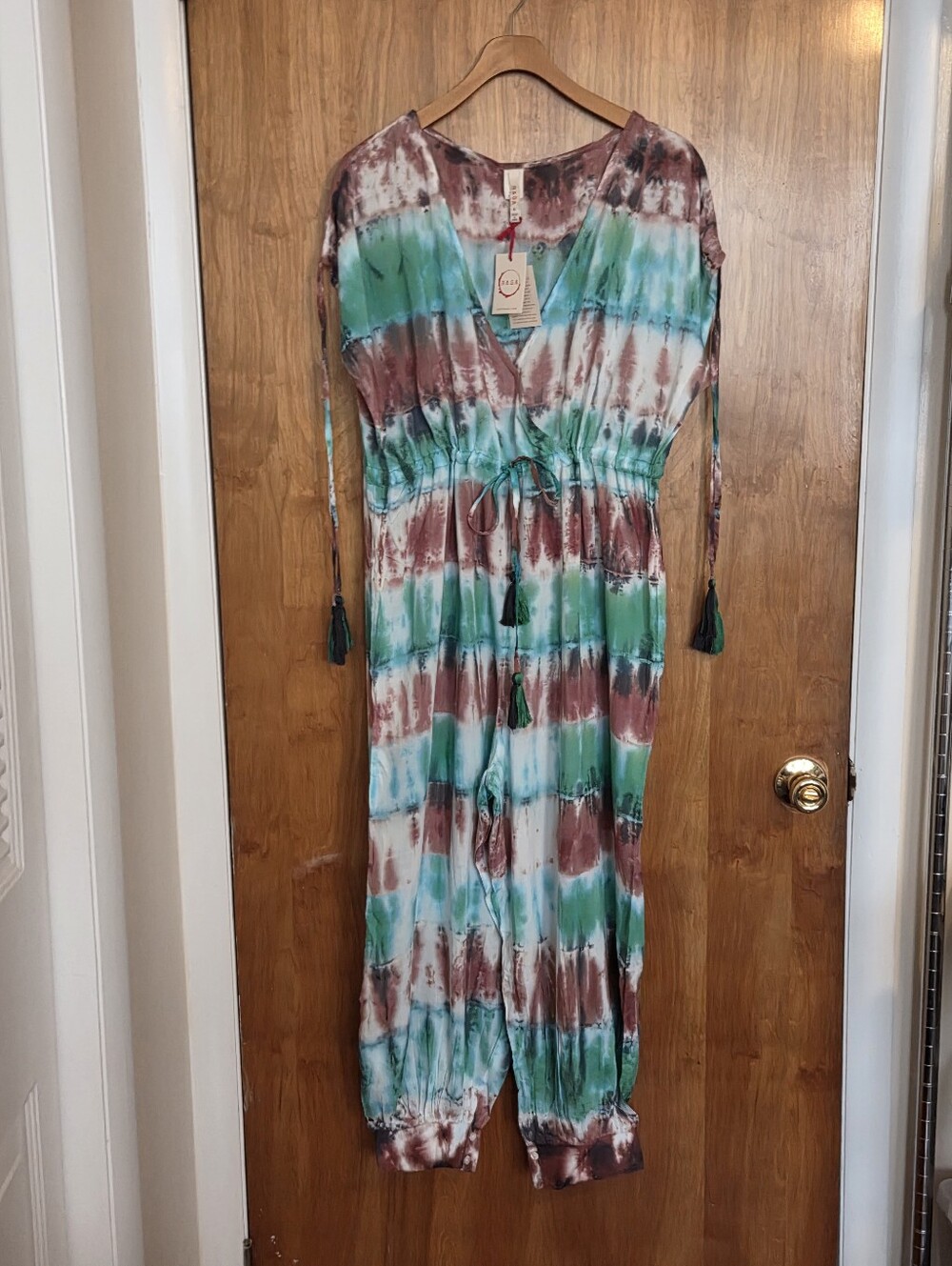 RAGA Tie-Dye Long Sleeve Jumpsuit in Teal & Purple